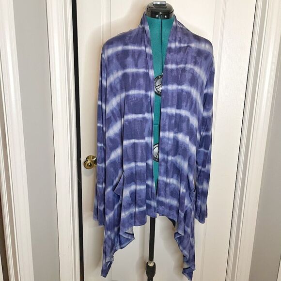 LOGO Lori Goldstein Tye Dye Knit Lightweight Jersey Wrap Art to Wear Cardigan - Picture 1 of 14